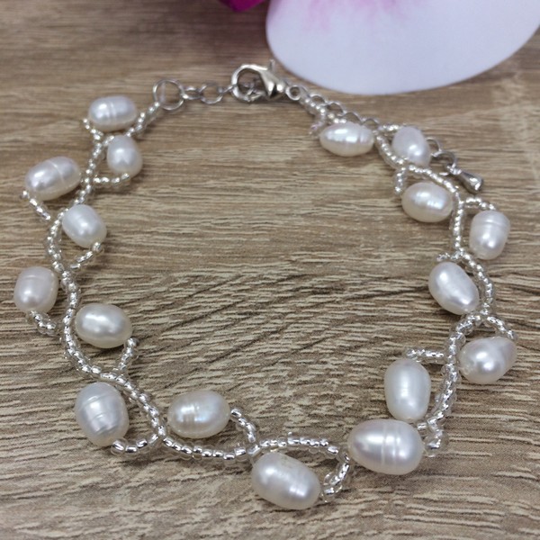 Riečne perly náramok 31, biely