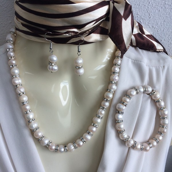 Riečne perly súprava 85- biele, spoločenské