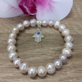 Riečne perly náramok 26, biely s príveskom