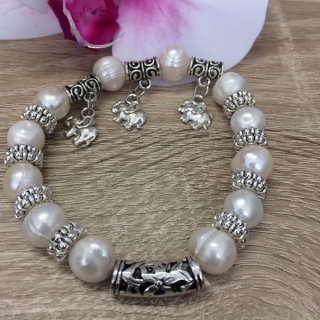 Riečne perly náramok 25, biely s príveskom