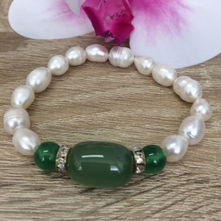 Riečne perly náramok so zeleným jadeitom 1