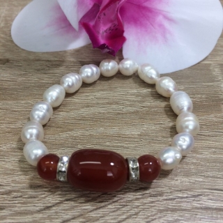 Riečne perly náramok s červeným jadeitom 2