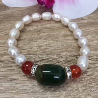 Riečne perly náramok s jadeitom červeným a zeleným 3