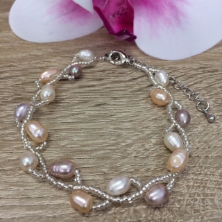 Riečne perly náramok 36, bielo, ružovo, fialový