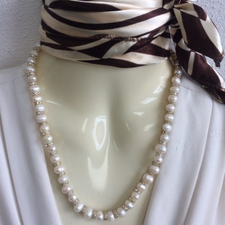 Riečne perly korále 41 - biele, spoločenské, 45 cm