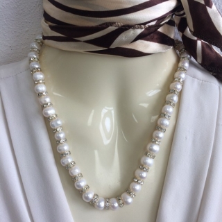 Riečne perly korále 42 - biele, spoločenské, 45 cm